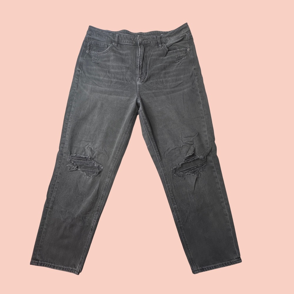 American Eagle Jeans Womens 14 Black Real Good Mom Distressed High Rise Denim